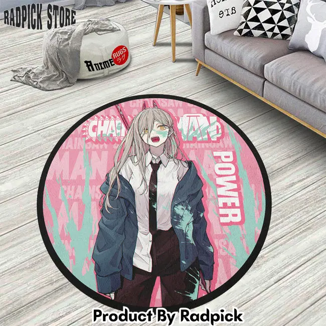 Power round rug custom chainsaw man anime rug floor mats  rp5959007